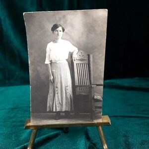 Vintage RPPC Real Photo Postcard Woman Portrait with Chair Early 1900s